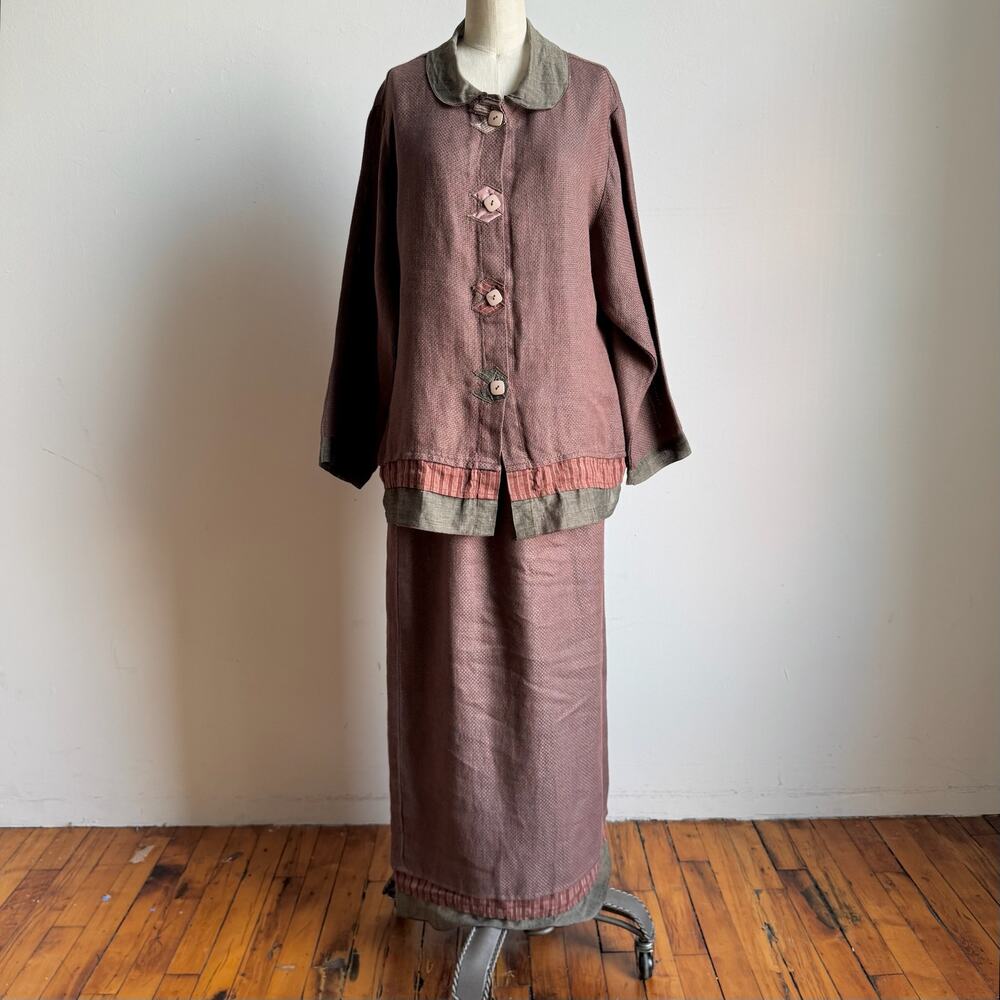 Vintage 80s JACKIE LOVES JOHN Mauve Linen Jacket & Skirt Set